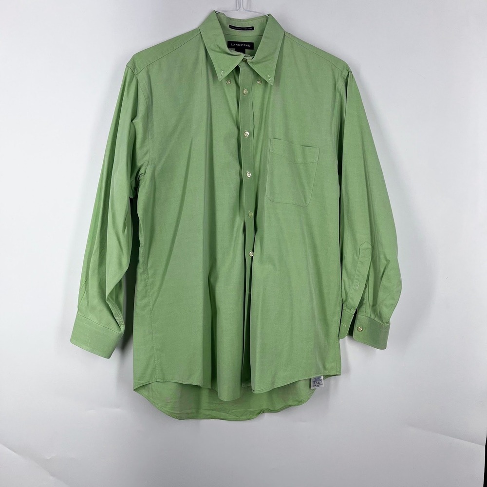 Lands End Mens Supima Pinpoint Oxford Shirt Light Green Button Down‎ 16-32
